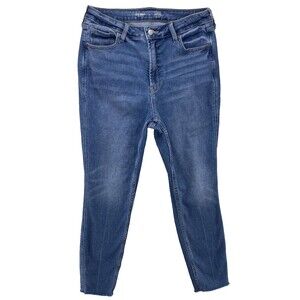 Old Navy Rockstar Super Skinny Jeans Size 12 Extra High Rise Raw Hem Blue Fade